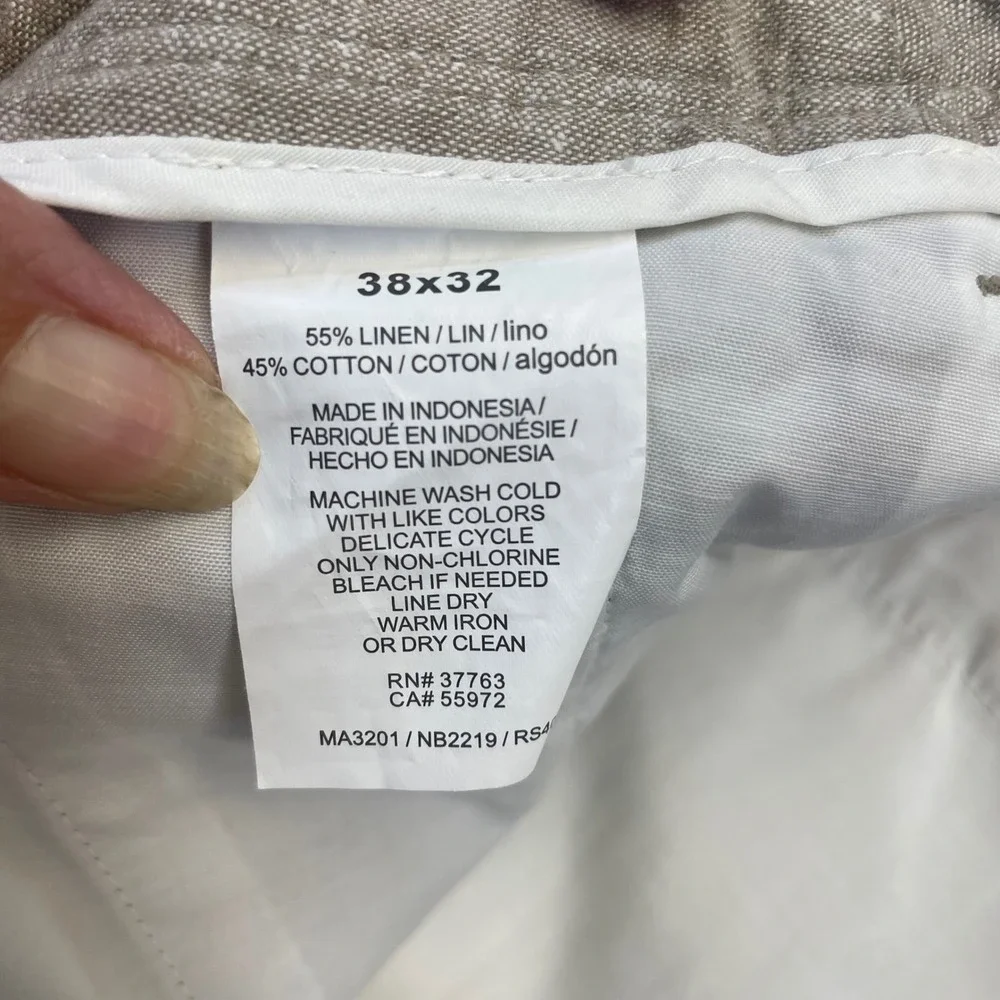 Perry Ellis Pants Mens 38x32 Tan Linen Cotton Drawstring Straight Leg Casual